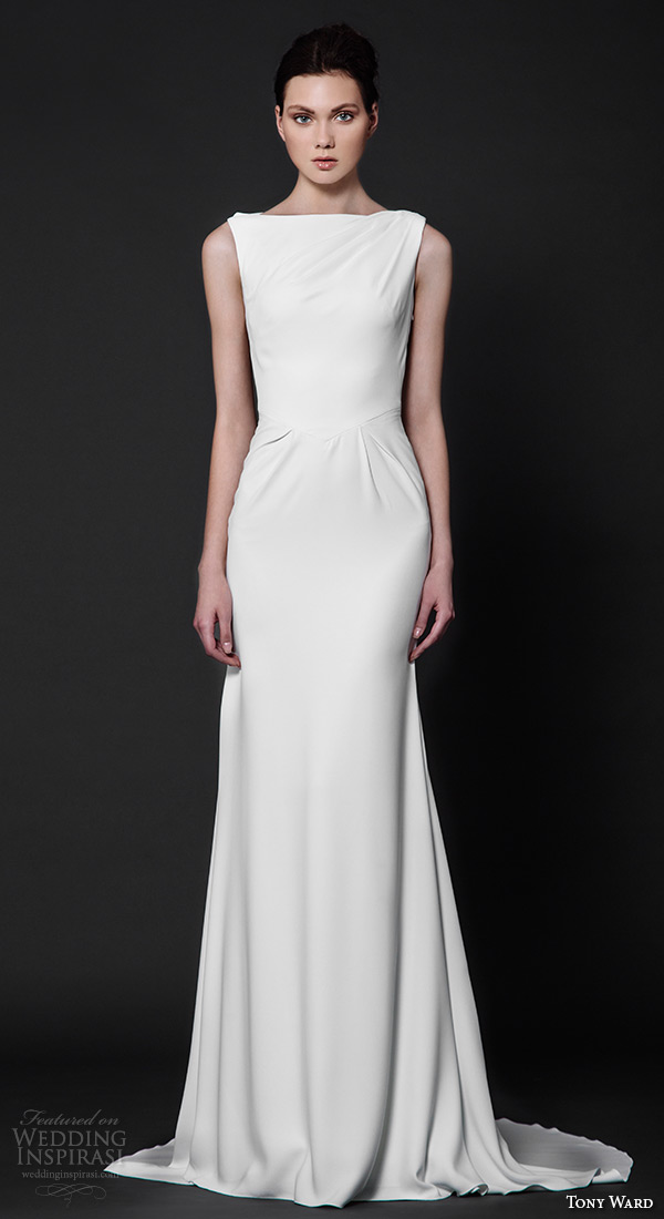 tony ward 2016 bridal bateau neckline sleeveless clean chic sheath wedding dress aster