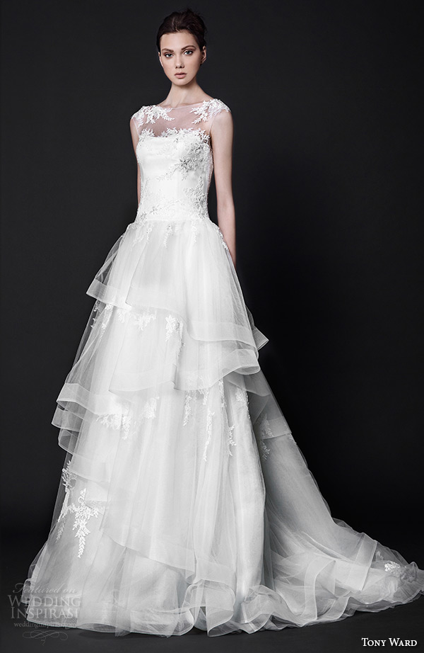 tony ward 2016 bridal illusion bateau neckline tulle horse hair trim a line wedding dress charlotte