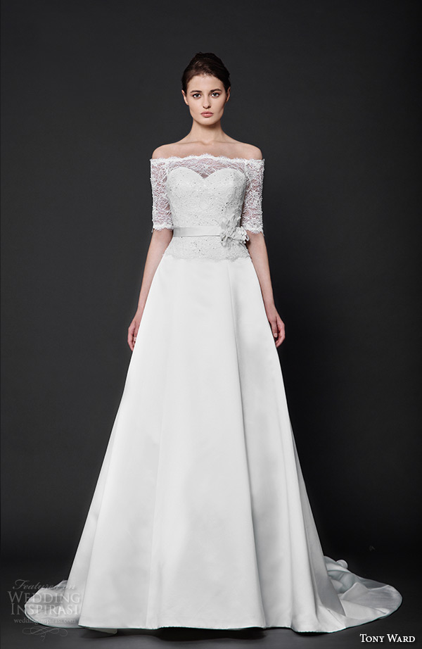 tony ward 2016 bridal off the shoulder half sleeves lace a line wedding dress gosia