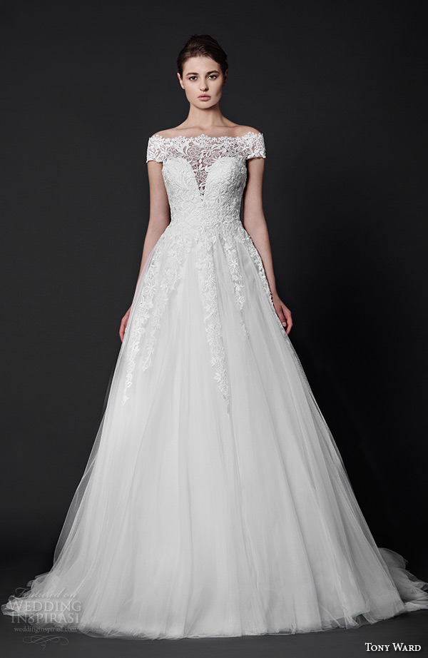 tony ward 2016 bridal off the shoulder lace illusion neckline a line wedding dress felicia