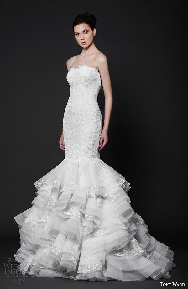 tony ward 2016 bridal semi sweetheart neckline horse hair trim mermaid wedding dress brise