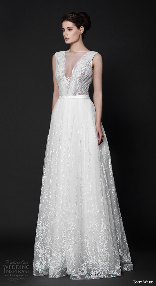 tony ward 2016 bridal sleeveless bateau neckline v neck plunging neckline modified a line wedding dress zinnia