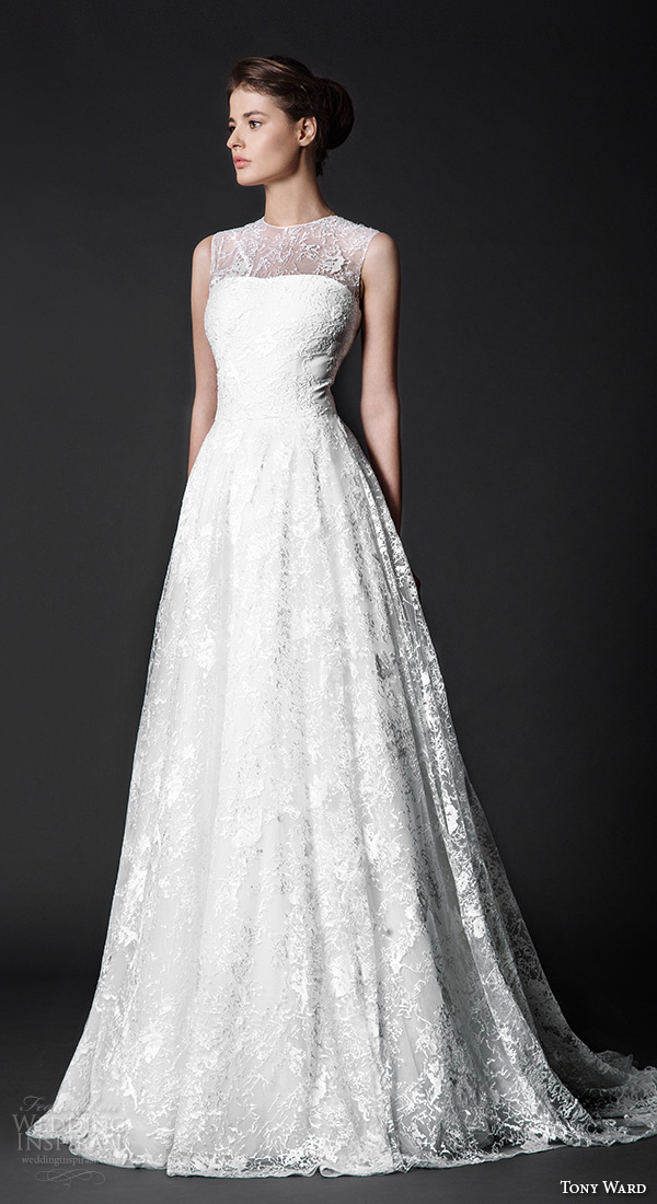 tony ward 2016 bridal sleeveless jewel neckline embroidery modified a line wedding dress versilla