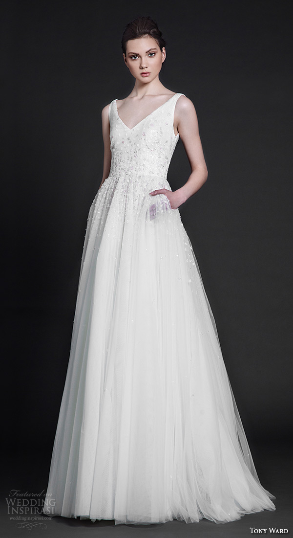 tony ward 2016 bridal sleeveless v neckline with strap beaded bodice modified a line wedding dress maggie