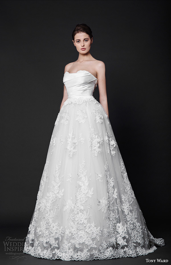 tony ward 2016 bridal strapless straight across wedding ball gown dress caresse