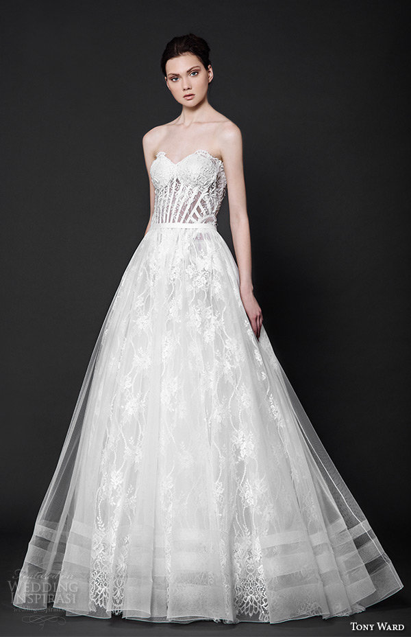 tony ward 2016 bridal strapless sweetheart neckline corset bodice a line wedding dress rhea