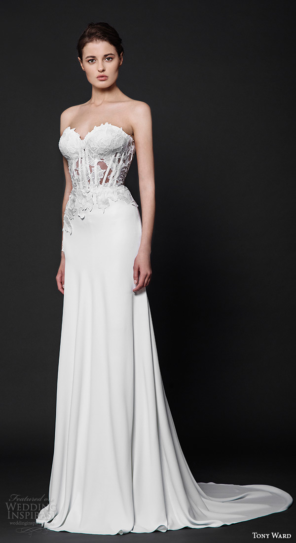 tony ward 2016 bridal strapless sweetheart neckline corset bodice sheath wedding dress karel