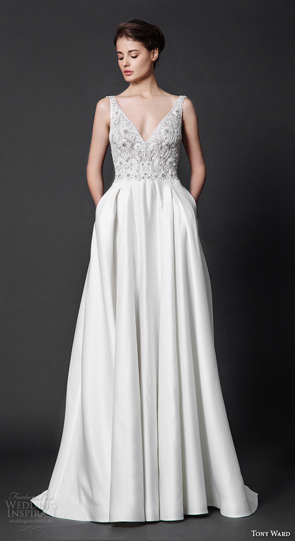 tony ward 2016 bridal v neck with straps modified a line wedding dress with pockets scarlet