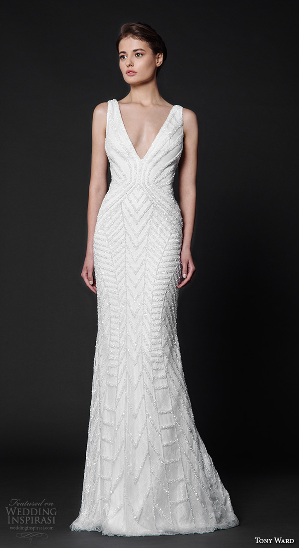 tony ward 2016 bridal v neckline beaded sheath wedding dress gallica