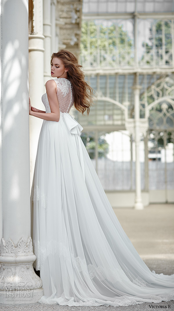 victoria f 2016 atelier signore bridal cap sleeveless lace illusion back a line wedding dress back view victoria f 2016 atelier signore bridal cap sleeveless lace illusion back a line wedding dress back view