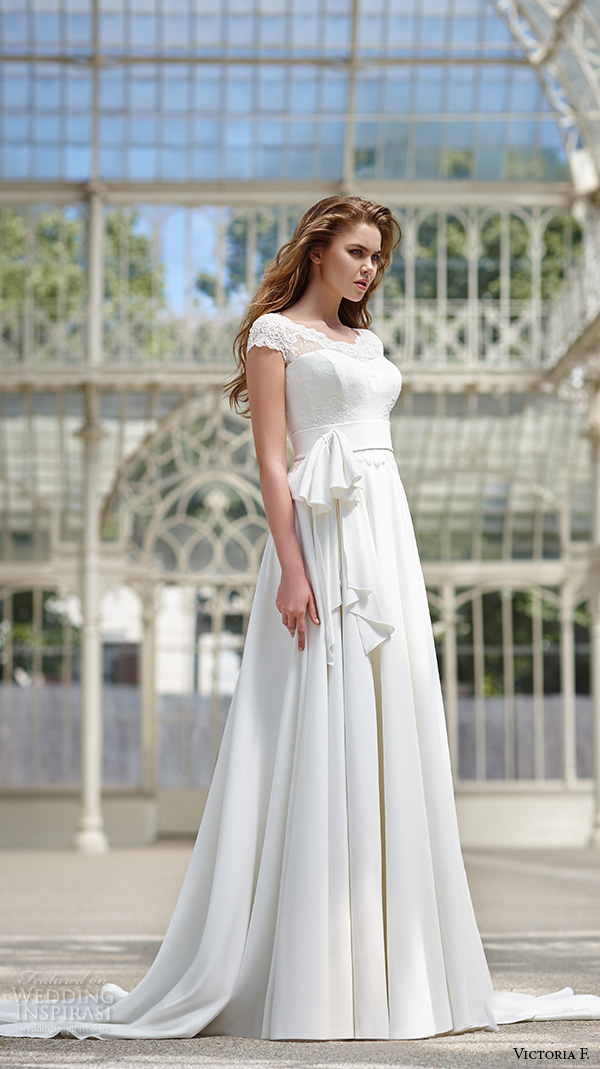 victoria f 2016 bridal cap sleeves scoop neckline modified a line wedding dress with sash belt