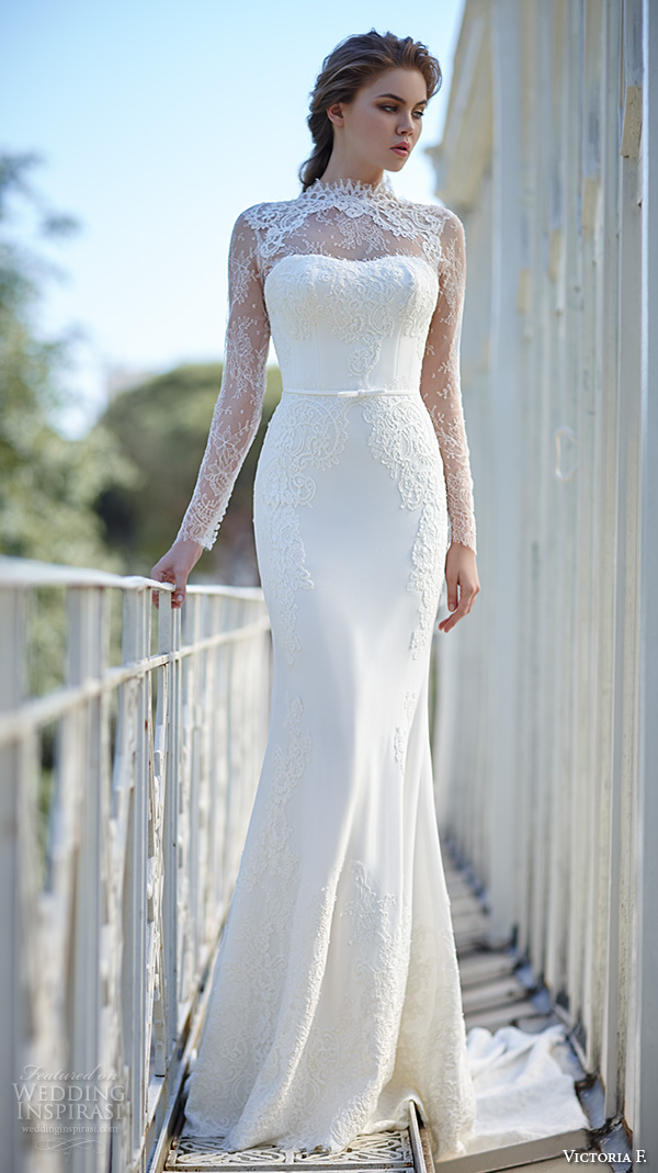 victoria f 2016 bridal high neck lace illusion neckline long sleeves sheath wedding dress victoria f 2016 bridal high neck lace illusion neckline long sleeves sheath wedding dress