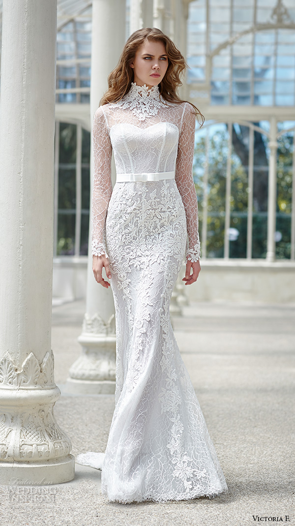 victoria f 2016 bridal high neck lace sheer long sleeves sheath wedding dress victoria f 2016 bridal high neck lace sheer long sleeves sheath wedding dress