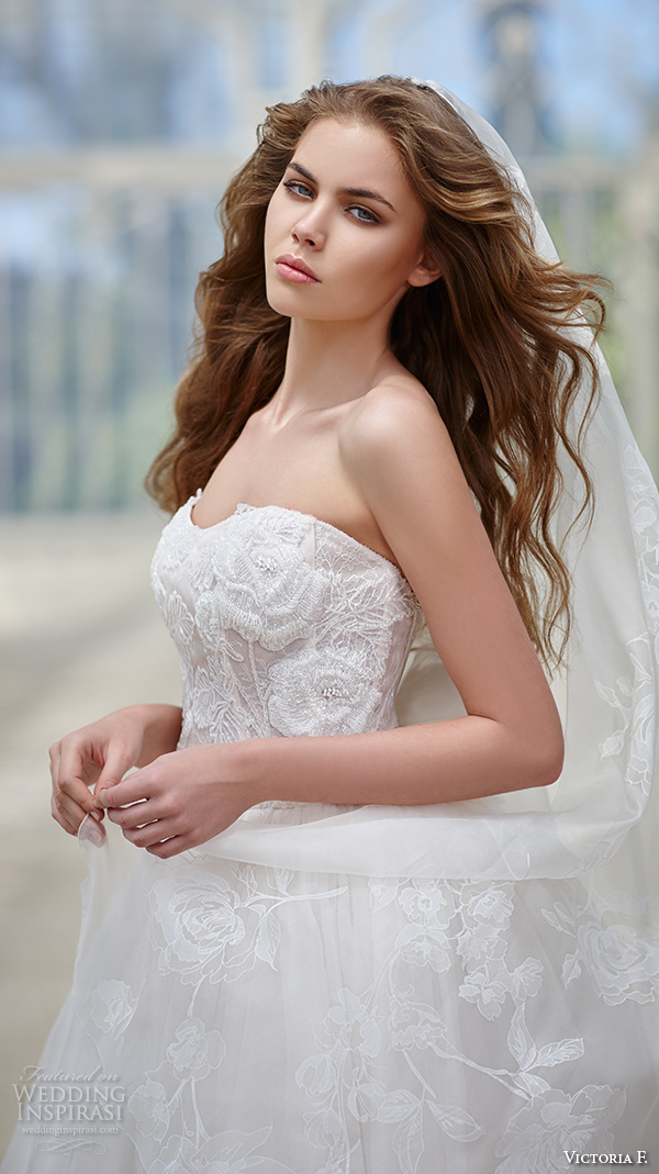 victoria f 2016 bridal strapless sweetheart neckline wedding ball gown dress front closeup