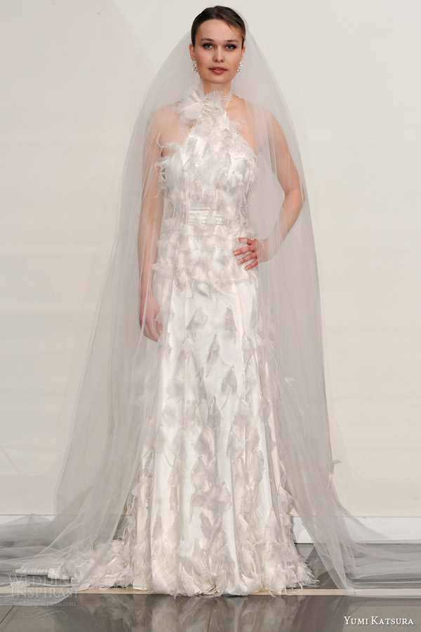 yumi katsura s2016 bridal halter neck sheath wedding dress bree front view runway with veil yumi katsura s2016 bridal halter neck sheath wedding dress bree front view runway with veil