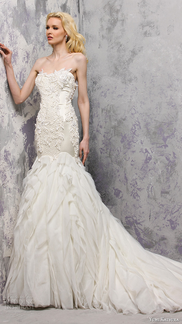yumi katsura s2016 bridal strapless beaded bodice fit to flare mermaid wedding dress breana yumi katsura s2016 bridal strapless beaded bodice fit to flare mermaid wedding dress breana