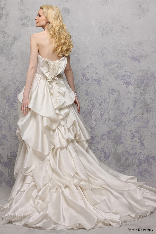 yumi katsura s2016 bridal strapless straight across tiered a line ball gown wedding dress babette back view yumi katsura s2016 bridal strapless straight across tiered a line ball gown wedding dress babette back view