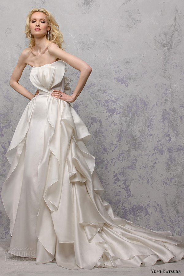 yumi katsura s2016 bridal strapless straight across tiered a line ball gown wedding dress babette