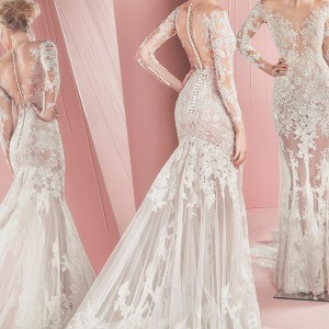 zuhair murad spring summer 2016 bridal long sleeves plunging neckline lace mermaid wedding dress patricia