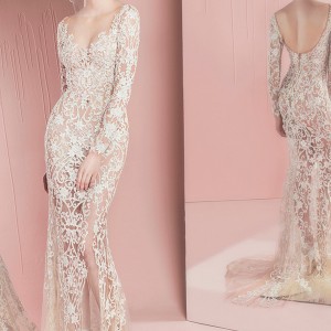 zuhair murad spring summer 2016 bridal long sleeves sweetheart neckline lace sheath wedding dress penny