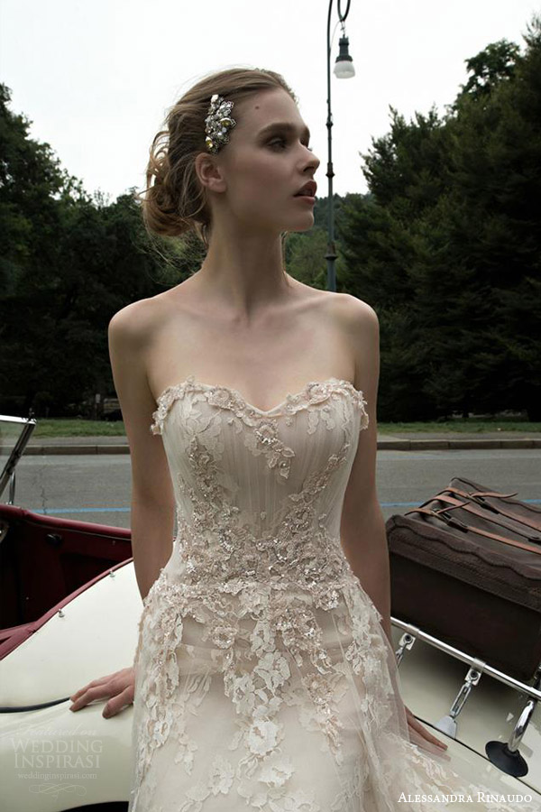 alessandra rinaudo 2016 bridal tanya strapless off white wedding dress horsehair hem close up bodice