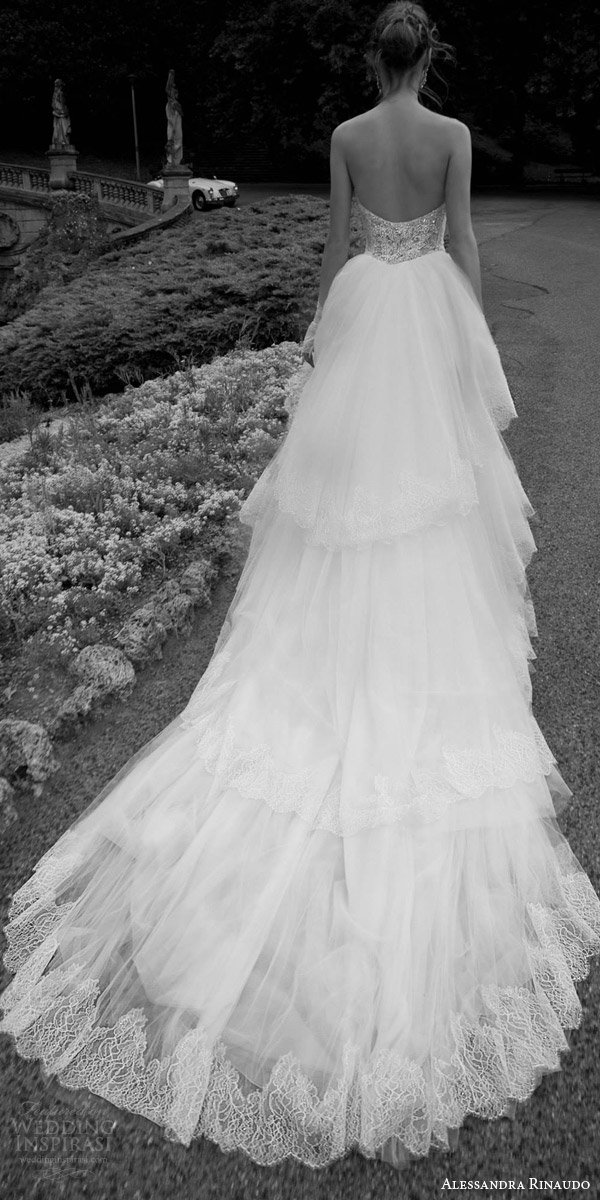 alessandra rinaudo 2016 bridal tasha strapless sweetheart lace wedding dress tulle train tiered back view