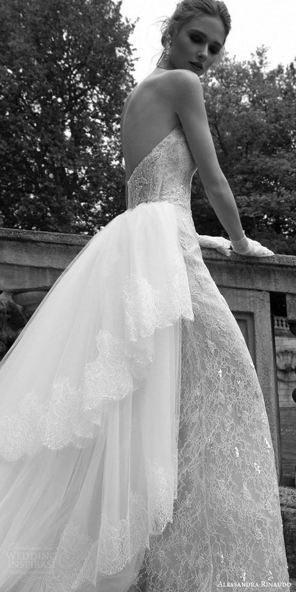 alessandra rinaudo 2016 bridal tasha strapless sweetheart lace wedding dress tulle train tiered side view