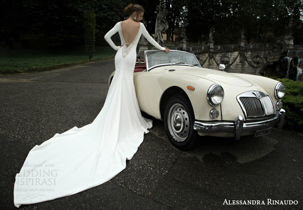 alessandra rinaudo bridal 2016 tecla long sleeve wedding dress beaded plunging v back view train