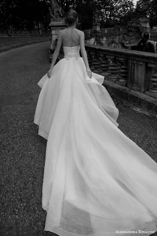 alessandra rinaudo bridal 2016 thais strapless crumb catcher neckline high to low wedding dress back view