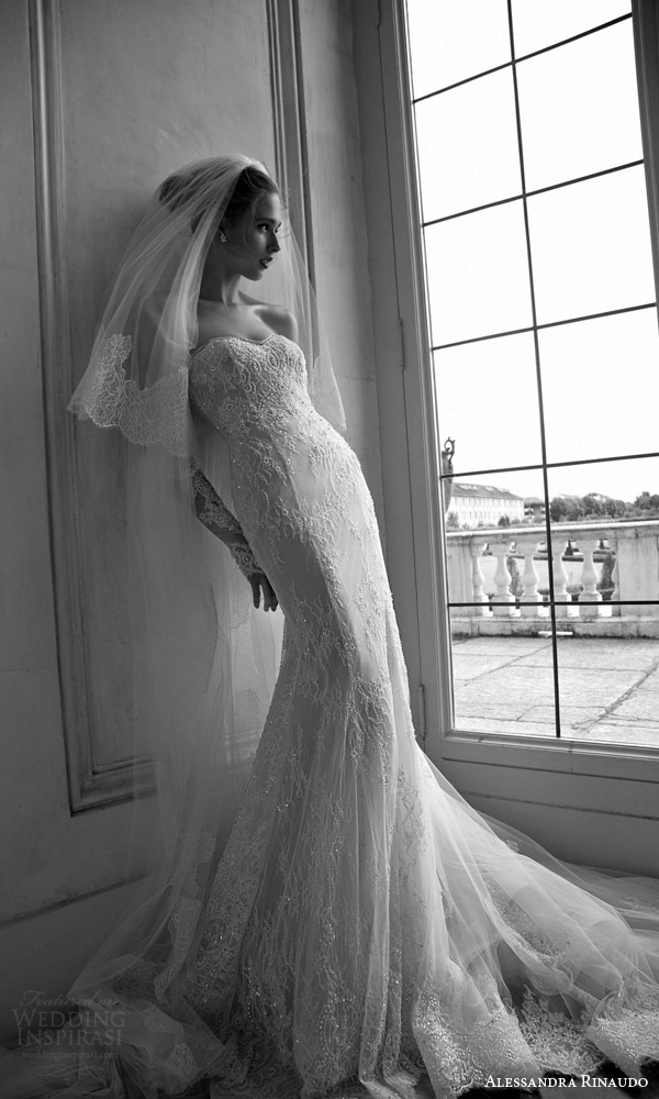 alessandra rinaudo bridal 2016 trudy strapless sweetheart sheath trumpet wedidng dress beaded lace detached illusion sleeves gloves