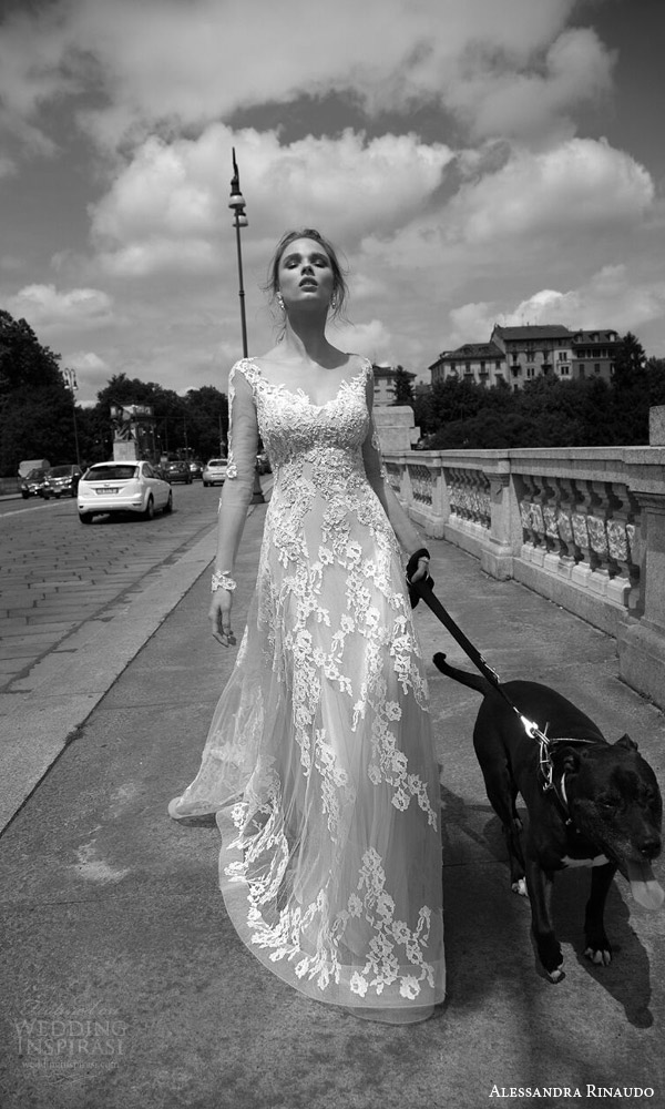 alessandra rinaudo bridal 2016 wedding dress illusion long sleeve lace horsehair skirt trim