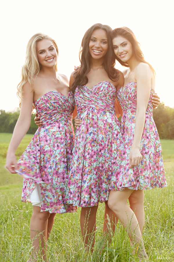 allure bridals capsule blossom bridesmaids collection straples floral print bridesmaid dresses style 1439