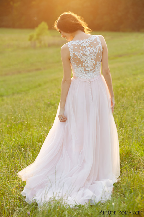 allure bridals romance fall 2015 style 2716 wedding dress sleeveless ivory pink illusion back full view