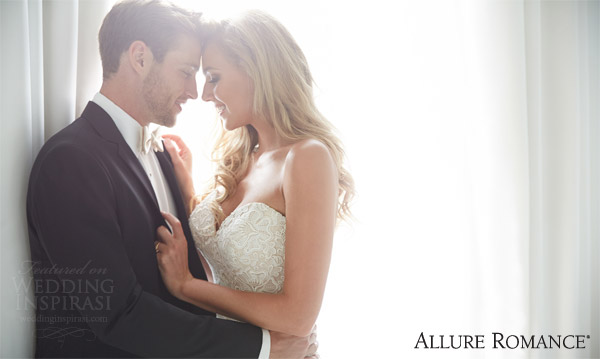 allure romance fall 2015 strapless lace ruffle organza wedding dress style 2859 close up bodice black tux