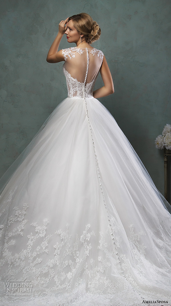 amelia sposa 2016 wedding dresses beautiful cap sheer bateau neckline scallop sweetheart tulle ball gown a line dress valery back