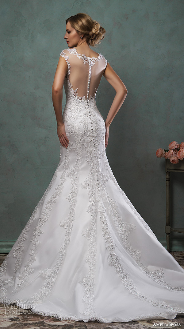 amelia sposa 2016 wedding dresses beautiful cap sleeves illusion neckline fit flare trumpet mermaid dress simona back