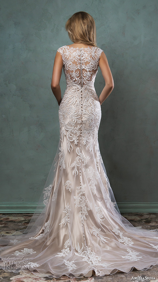 amelia sposa 2016 wedding dresses beautiful cap sleeves v scallop neckline embroidered champagne gold fit flare mermaid dress pia back view amelia sposa 2016 wedding dresses beautiful cap sleeves v scallop neckline embroidered champagne gold fit flare mermaid dress pia back view