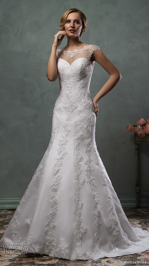 amelia sposa 2016 wedding dresses gorgeous cap sleeves illusion neckline fit flare trumpet mermaid dress simona