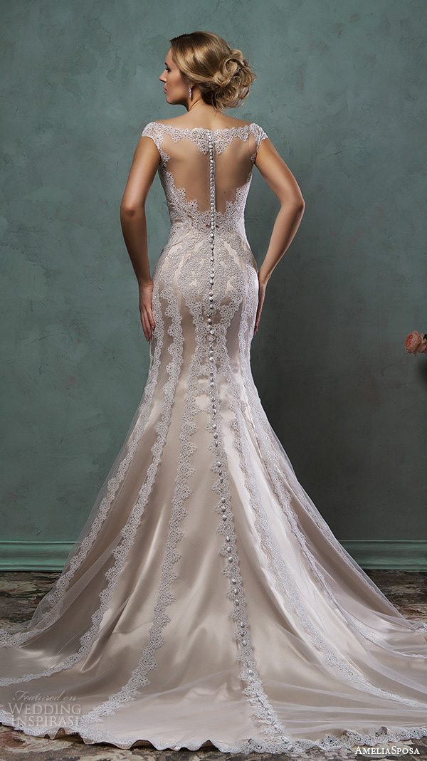 amelia sposa 2016 wedding dresses lace cap sleeves bateau neckline fit flare champange gold mermaid dress mimi back amelia sposa 2016 wedding dresses lace cap sleeves bateau neckline fit flare champange gold mermaid dress mimi back