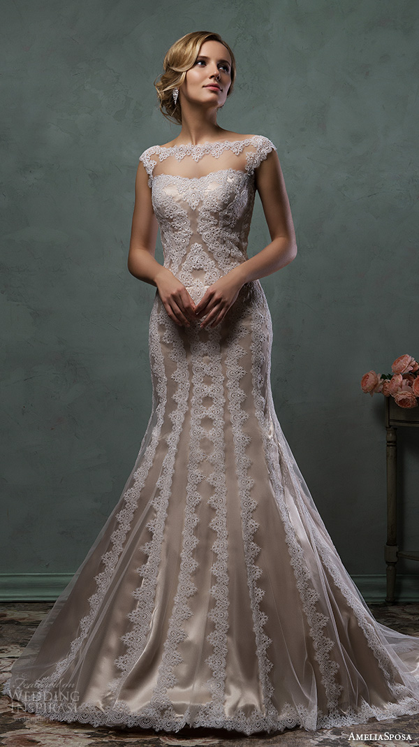 amelia sposa 2016 wedding dresses lace cap sleeves bateau neckline fit flare champange gold mermaid dress mimi amelia sposa 2016 wedding dresses lace cap sleeves bateau neckline fit flare champange gold mermaid dress mimi