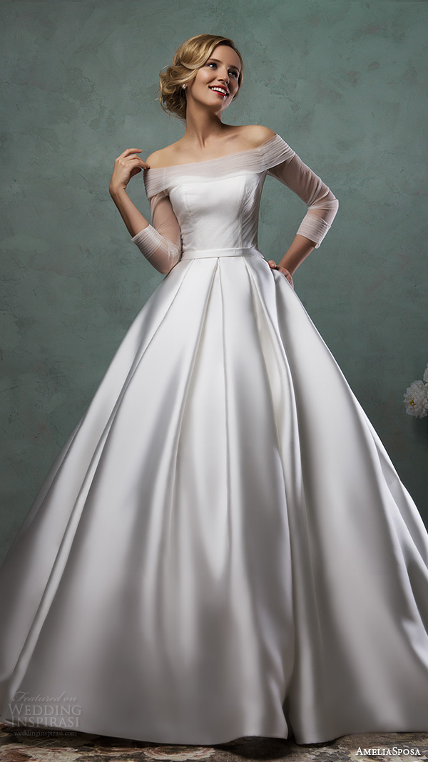 amelia sposa 2016 wedding dresses off the shoulder tulle neckline three quarter 3 4 sleeves satin a line ball gown dress paolina amelia sposa 2016 wedding dresses off the shoulder tulle neckline three quarter 3 4 sleeves satin a line ball gown dress paolina