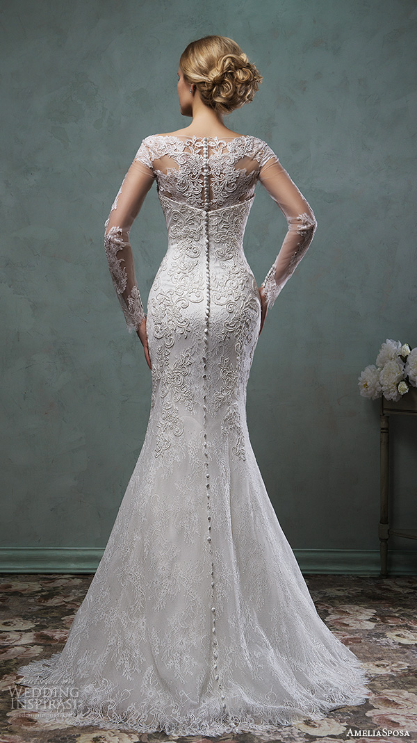 amelia sposa 2016 wedding dresses sheer lace sleeves bateau neckline beautiful embroidery fit flare trumpet mermaid dress camelia back view amelia sposa 2016 wedding dresses sheer lace sleeves bateau neckline beautiful embroidery fit flare trumpet mermaid dress camelia back view