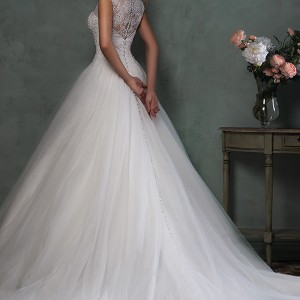 amelia sposa 2016 wedding dresses sleeveless bateau scallop neckline beaded bodice beautiful ball gown a line dress monica back
