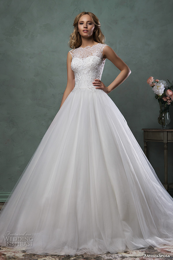 amelia sposa 2016 wedding dresses sleeveless bateau scallop neckline beaded bodice beautiful ball gown a line dress monica