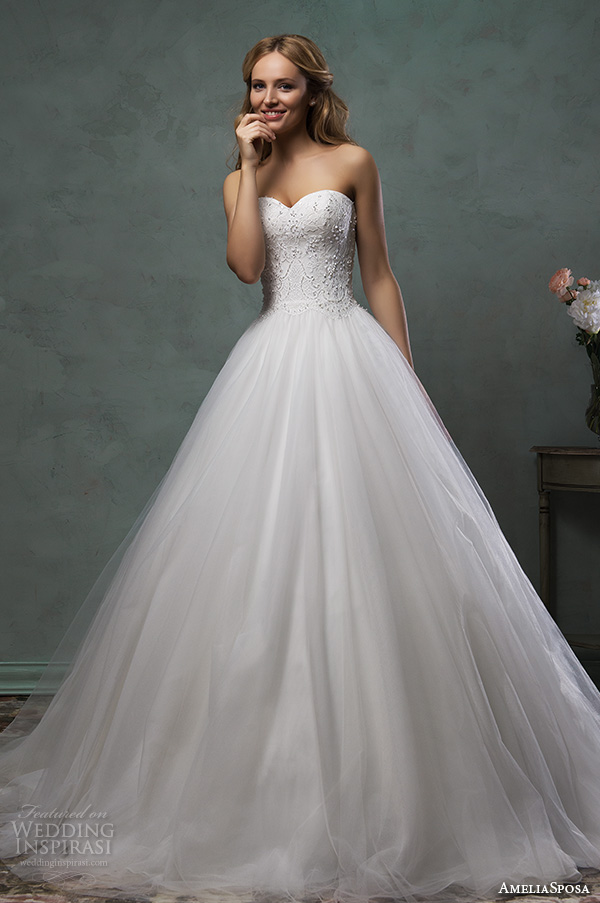 amelia sposa 2016 wedding dresses strapless sweetheart neckline beaded bodice pretty ball gown a line dress monica