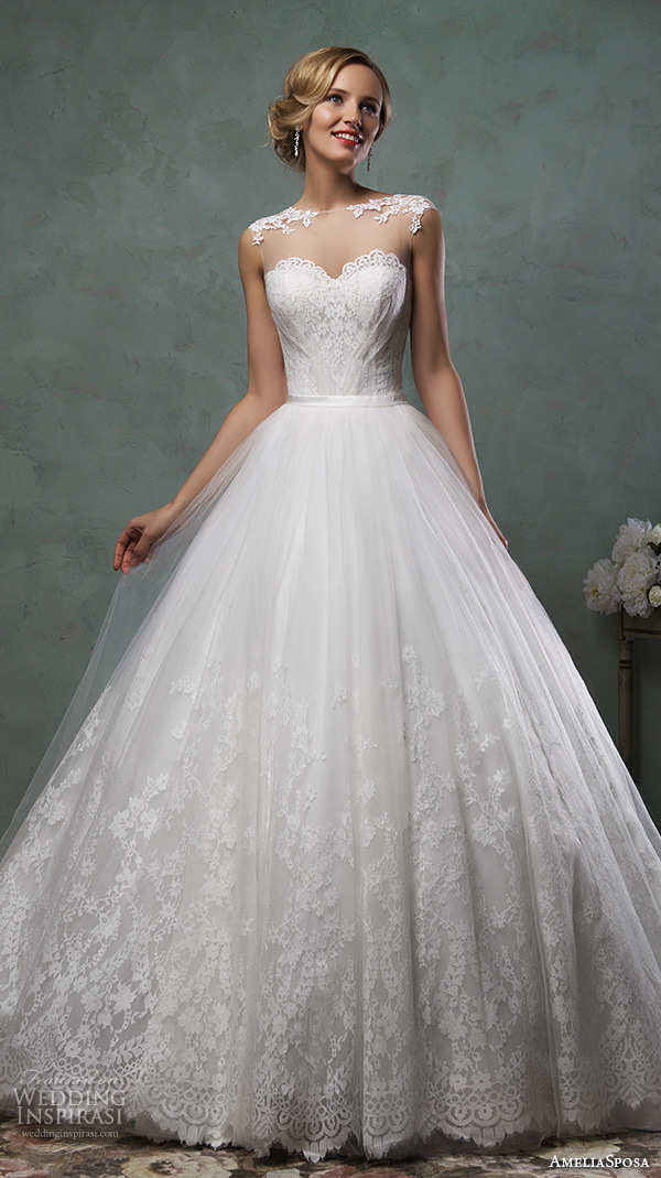 amelia sposa 2016 wedding dresses stunning cap sheer bateau neckline scallop sweetheart tulle ball gown a line dress valery