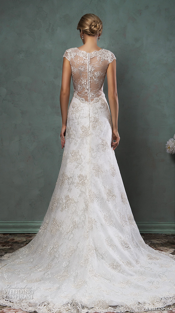 amelia sposa 2016 wedding dresses v neckline lace cap sleeves lace embroidery gorgeous a line wedding dress donata back view