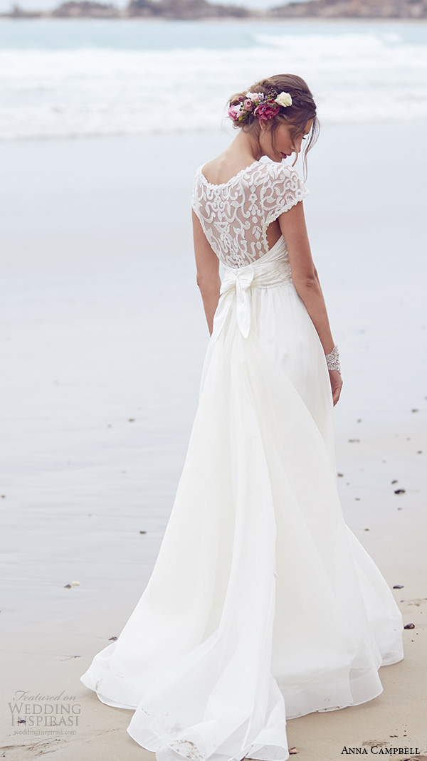 anna campbell 2015 bridal dresse cap sleeves jewel neckline illusion lace neckline pretty a line wedding dress scarlett back view