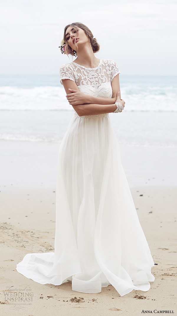 anna campbell 2015 bridal dresse cap sleeves jewel neckline illusion lace neckline pretty a line wedding dress scarlett