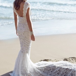 anna campbell 2015 bridal dresse cap sleeves scoop neckline beaded bodice stunning fit to flare mermaid wedding dress coco back view